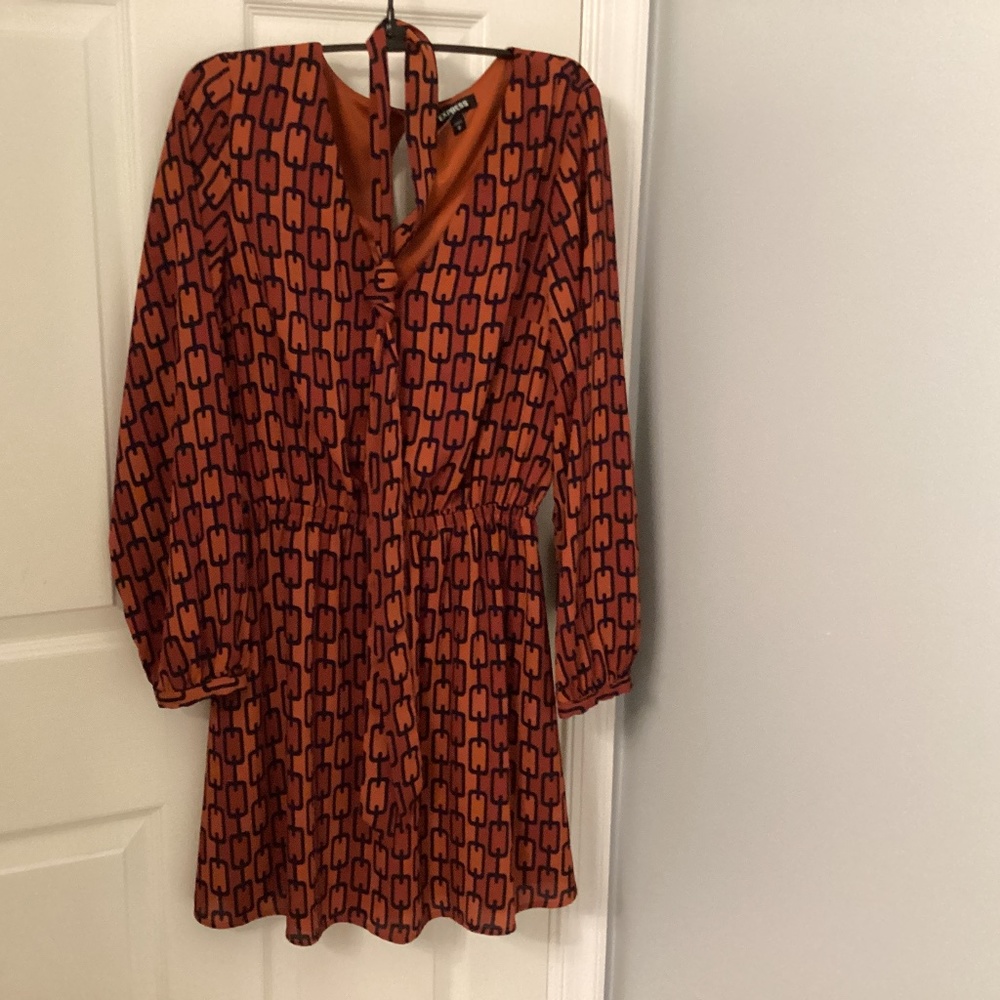 Express Geometric Link Patterned Long Sleeve Dres… - image 1